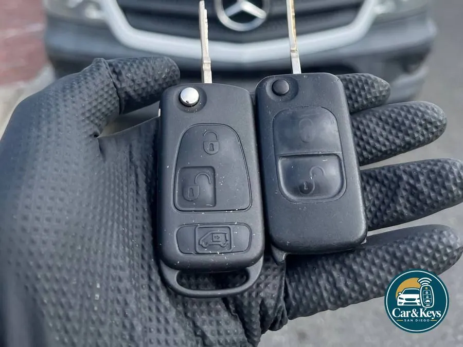 A replacement key for a Mercedes Sprinter van, made on site