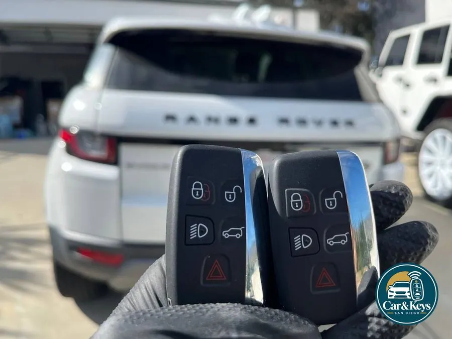Two new Range Rover smart keys, programmed at the customer's car