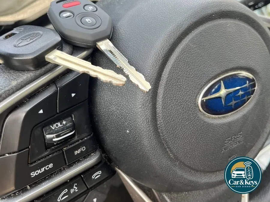 A Subaru transponder key cut and programmed at the car